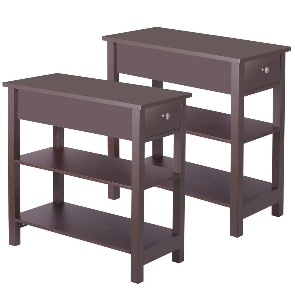 Set of 2 3-Tier Brown Side Table T10859