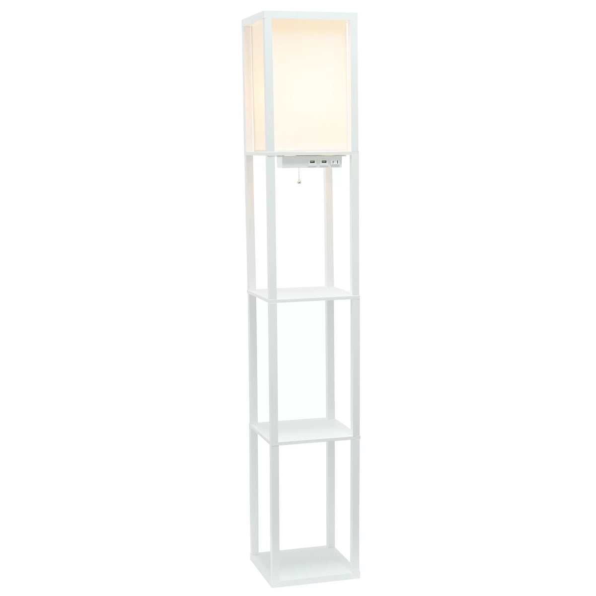 Floor Lamp Etagere Organizer Storage Shelf with USB Charging Ports and Linen Shade A887
