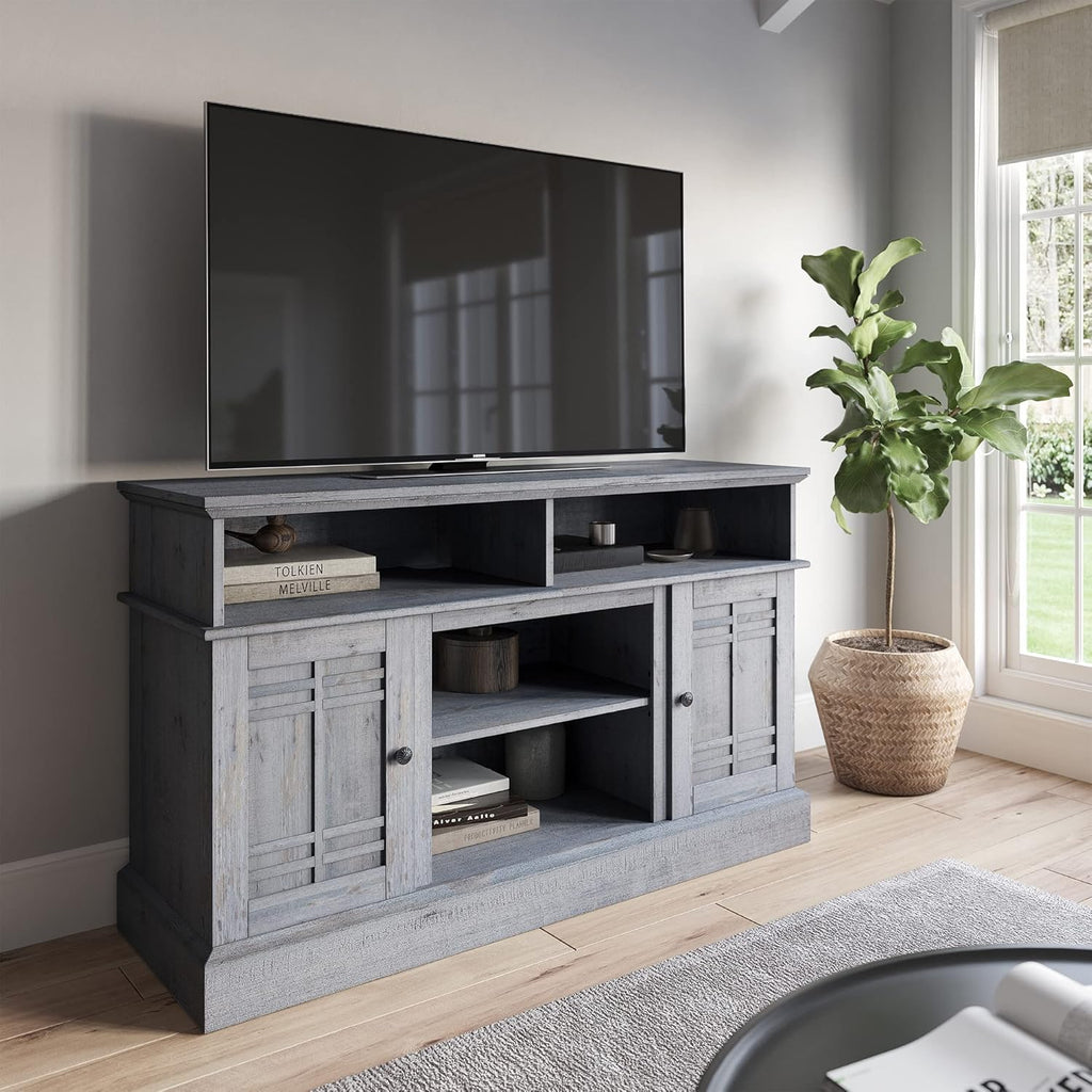 Modern Farmhouse Electric Fireplace TV Stand with Open Storage Shelves & Cabinets M2920