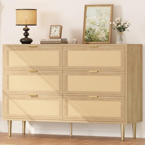 Oak 5 Drawer Rattan Wood Dresser U77548