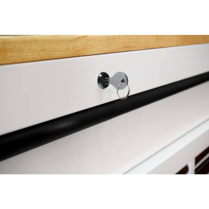 72 in. W Heavy Duty Matte White Mobile Workbench Cabinet with Wood Top N2786