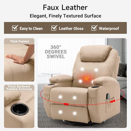 Recliner Chair with Massage and Heat, 360° Swivel, Remote Control and Cup Holder Z911