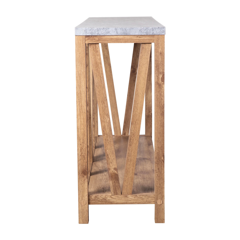 Warm Oak Console Accent Table with Faux Concrete Finished Wood Top X4647