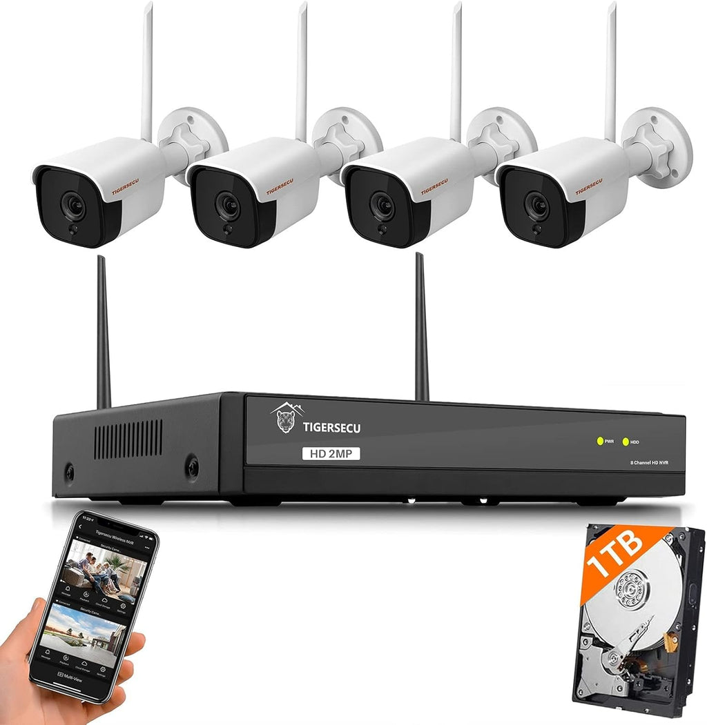 1080P WiFi NVR Security Camera System with Two Way Audio, 1TB Hard Drive, 8 Channel NVR with 4 1080P Wi-Fi IP Cameras W10901