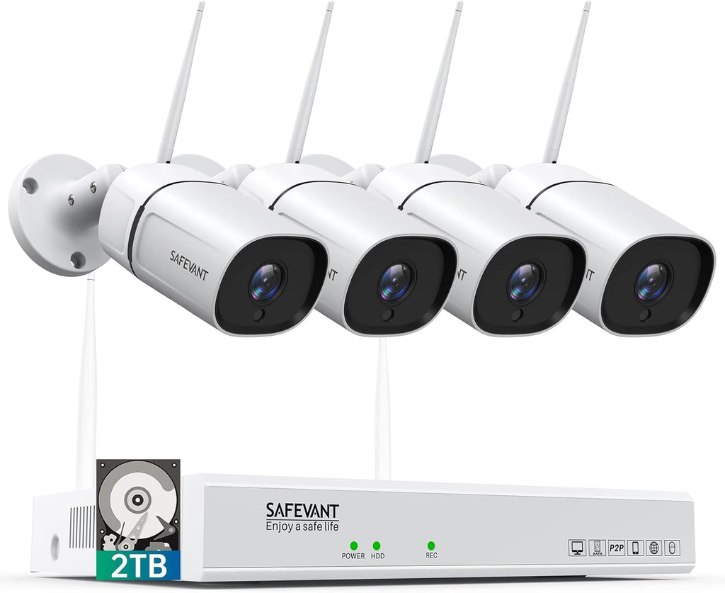 Wireless Security Camera System 2TB Hard Drive 8 Channel NVR 4PCS 3MP Indoor Outdoor IP Cameras with Night Vision Motion Detection W496927