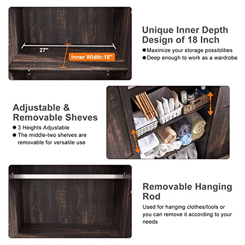 32'' Dark Rustic Oak Storage Cabinet with Adjustable Shelves B653