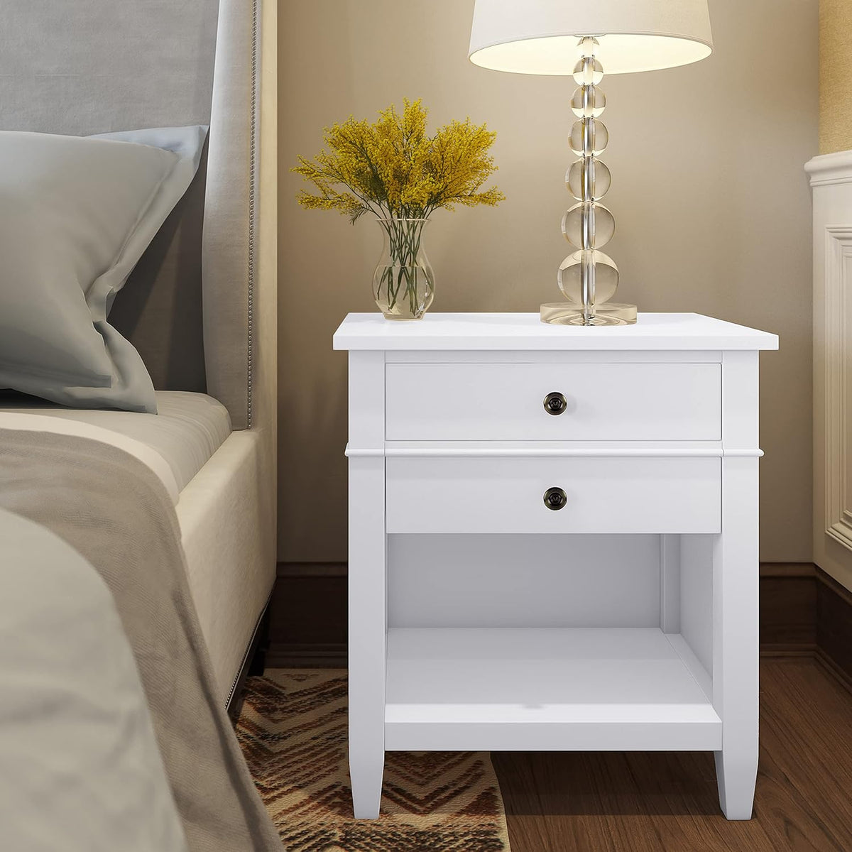 White Solid Wood 2 Drawer Nightstand X60564