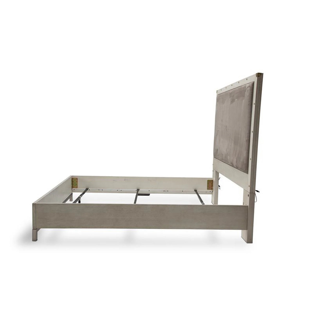 Wood & Faux Suede Queen Panel Bed D1052