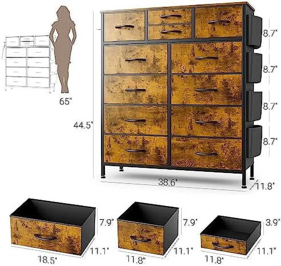 12 Drawer Fabric Dresser with Side Pockets P603