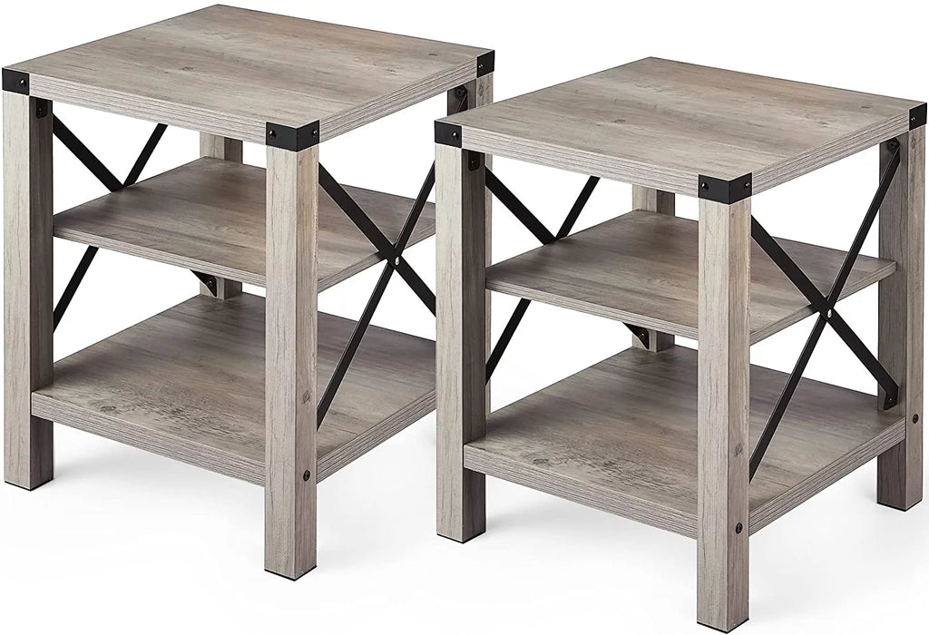 Set of 2 Rustic End Table with Storage Shelf E3215