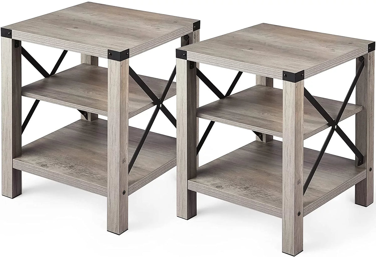 Set of 2 Rustic End Table with Storage Shelf E3215