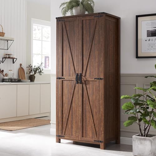 32'' Dark Rustic Oak Storage Cabinet with Adjustable Shelves B653