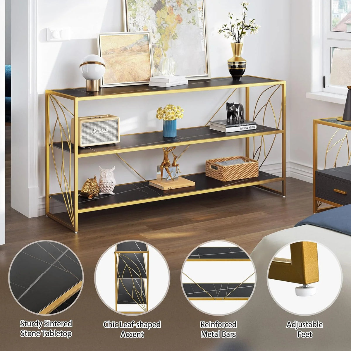 Black 3 Shelf Console Table B68251