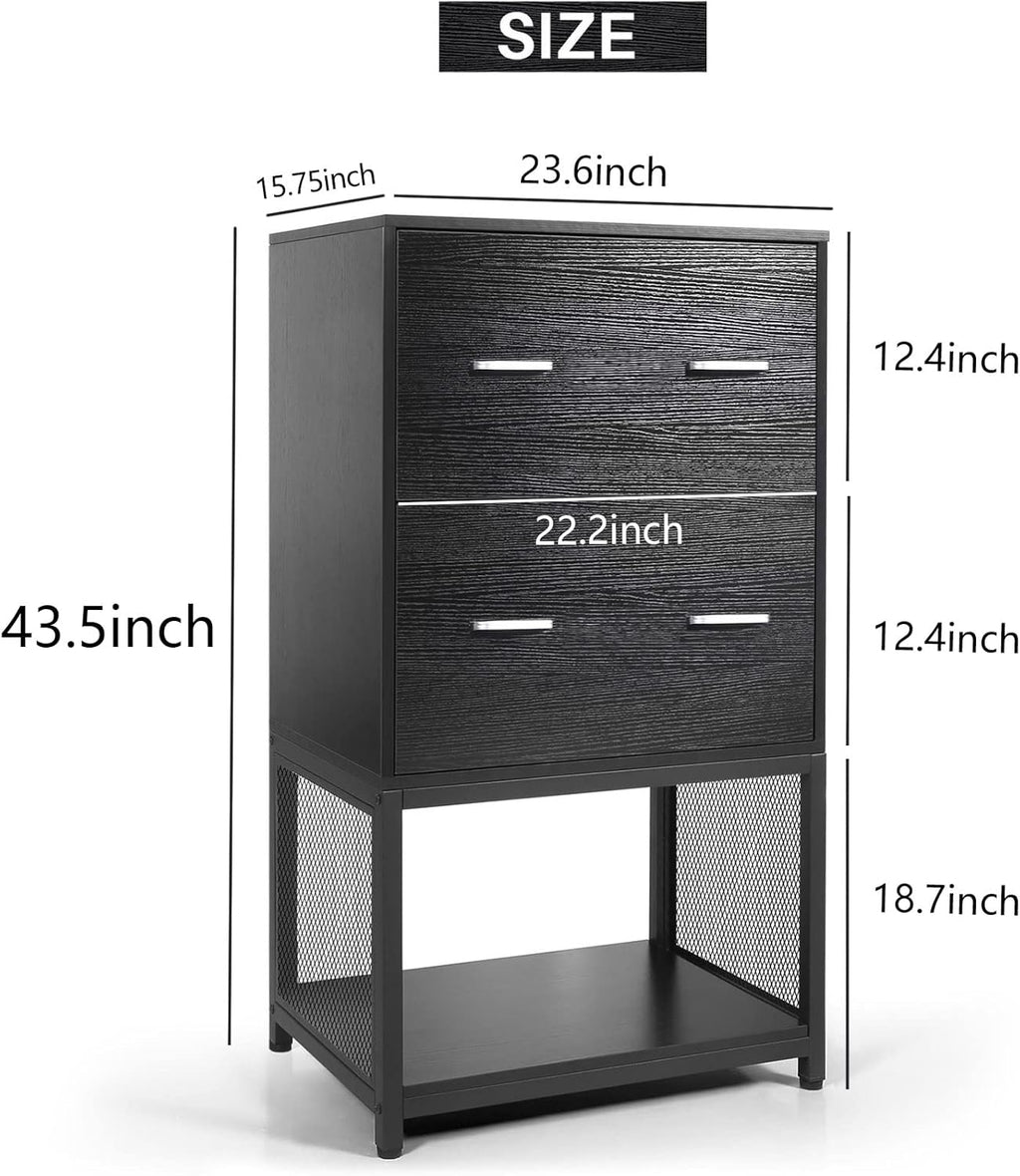 2 Drawer File Cabinet with Metal Wire Storage Shelves B83237