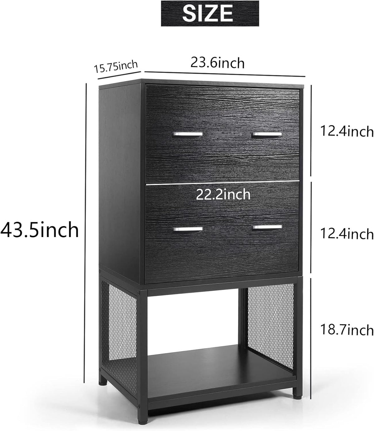 2 Drawer File Cabinet with Metal Wire Storage Shelves B83237