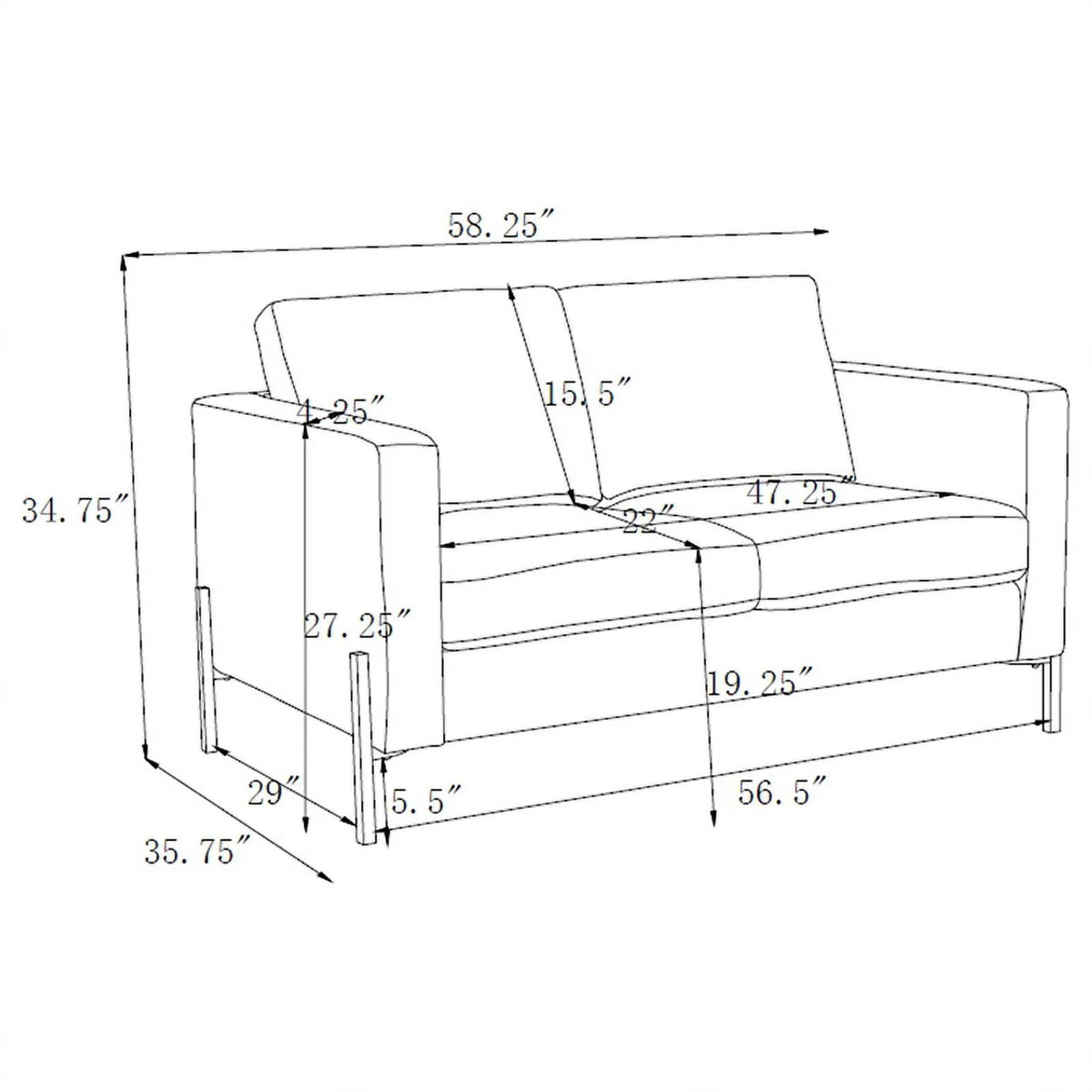Sage Upholstered Fabric Loveseat with Track Arms I5663