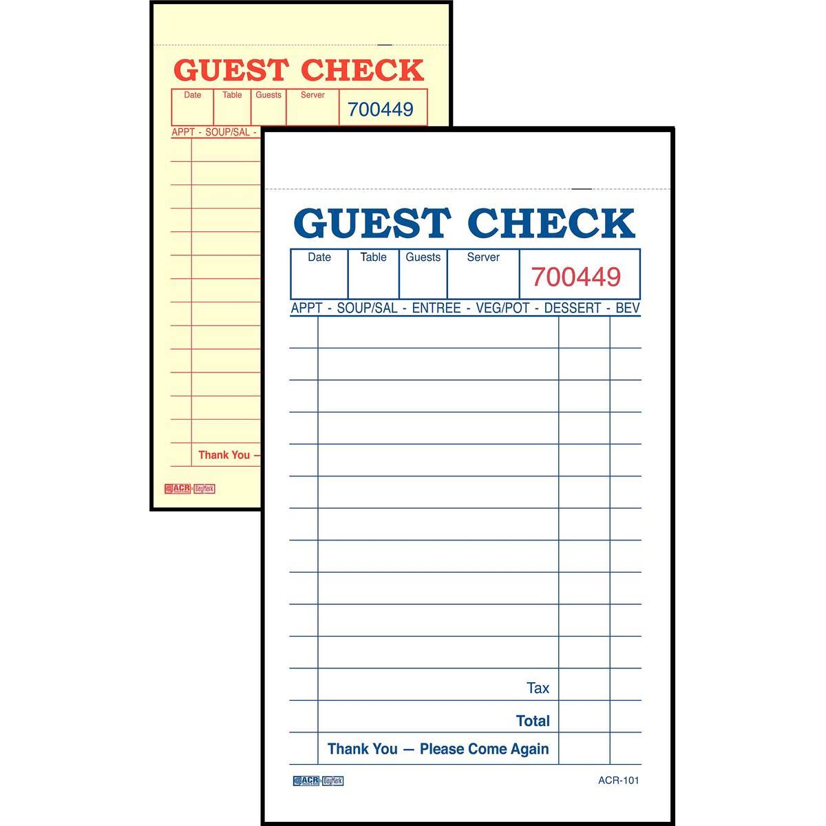 Guest Check, 2 Part, PK100 U237694