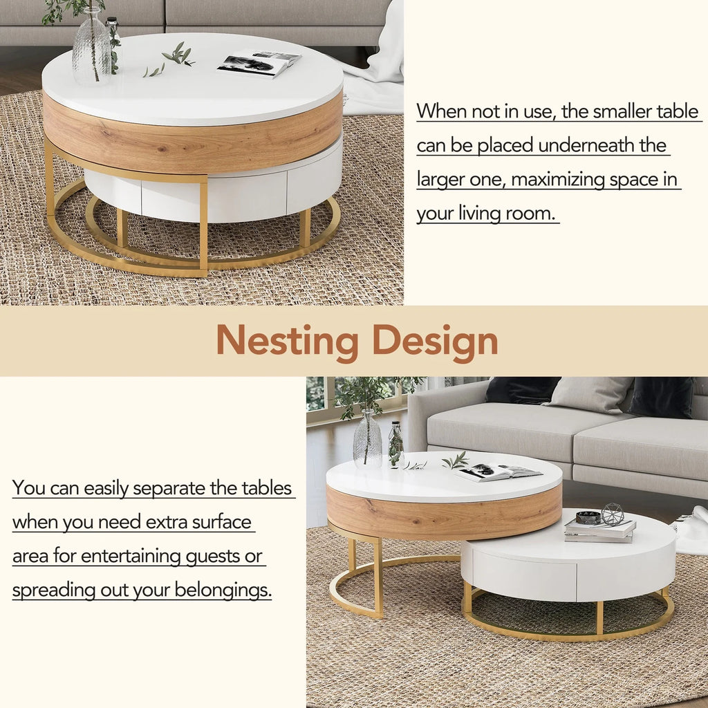 Round Lift-top Nesting Coffee Tables with 2 Drawers S826881