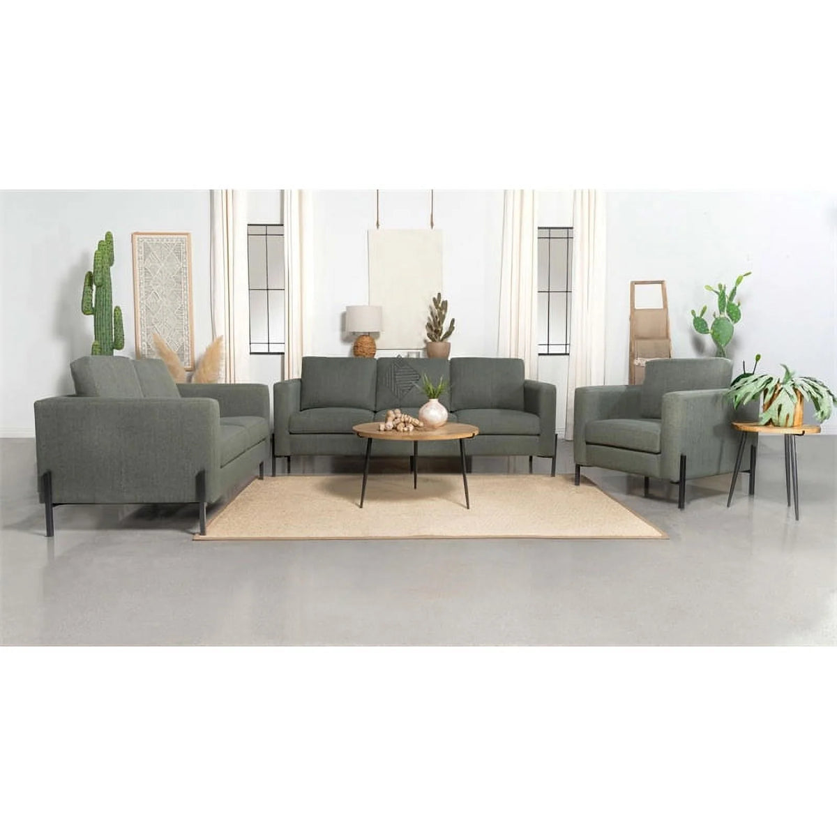 Sage Upholstered Fabric Loveseat with Track Arms I5663