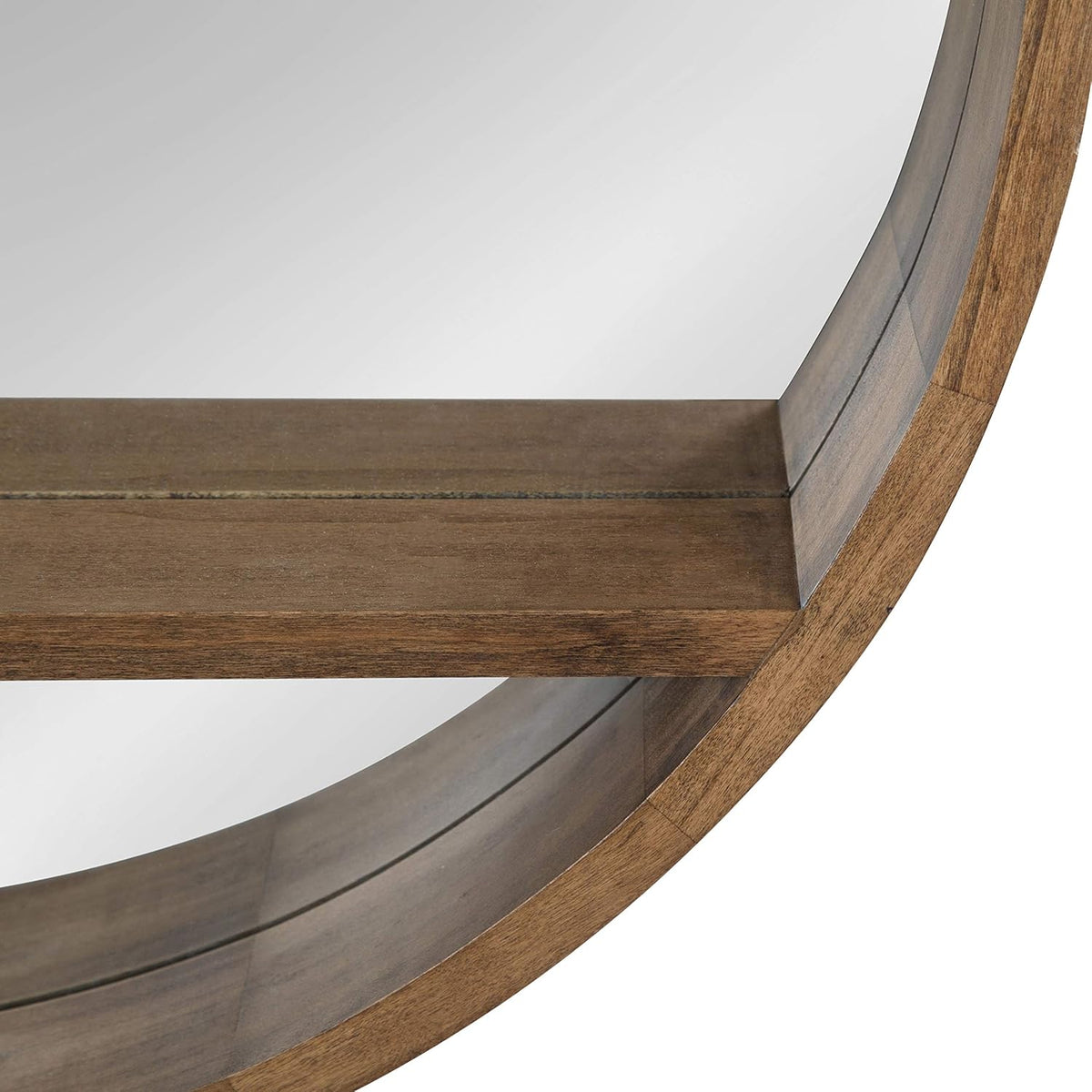 Round Mirror with Shelf, 30" Diameter, Rustic Brown Finish Z2994