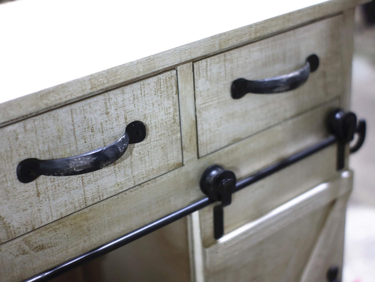 Rustic White Distressed Wood Storage Cabinet with Sliding Barn Door N384490