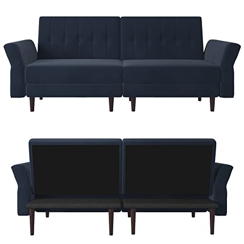 Navy Blue Velvet Memory Foam Futon Sofa A850