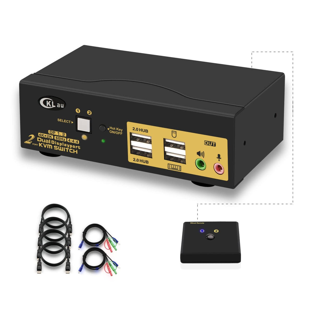 Dual Monitor Displayport KVM Switch 2 Port 4K@60Hz with Audio USB 2.0 Hub W3488