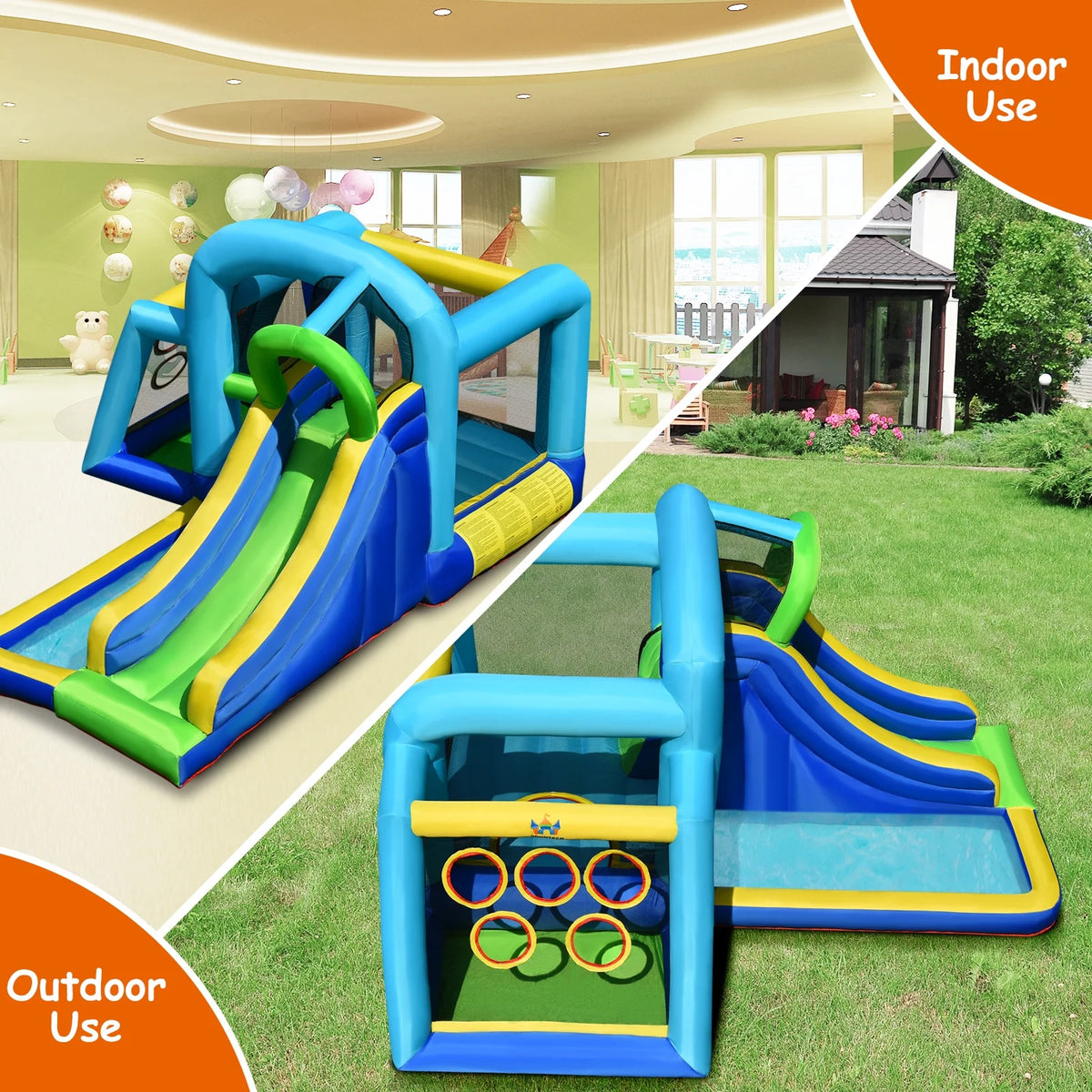 Inflatable Bouncer Climbing Bounce House Kids Slide Park Ball Pit with 550W Blower H339919
