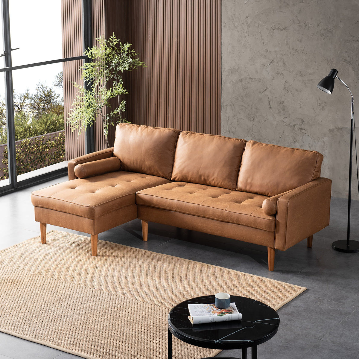 83 L Shaped Faux Leather Sectional Couch with Chaise E973044