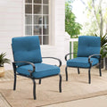 Patio Chairs Outdoor Wrought Iron Dining Chairs with Peacock Blue Cushions, Set of 2 F9819