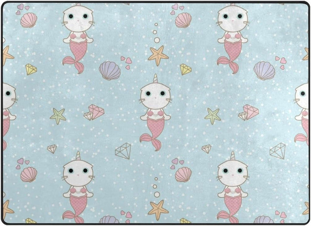 Cute Cat Unicorn Mermaid Lightweight Area Rug I430350