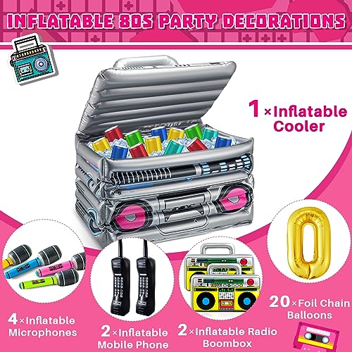 29 Pcs 80s 90s Party Decorations Inflatable Boom Box Beverage Cooler Gold Foil Chain Balloons E567088