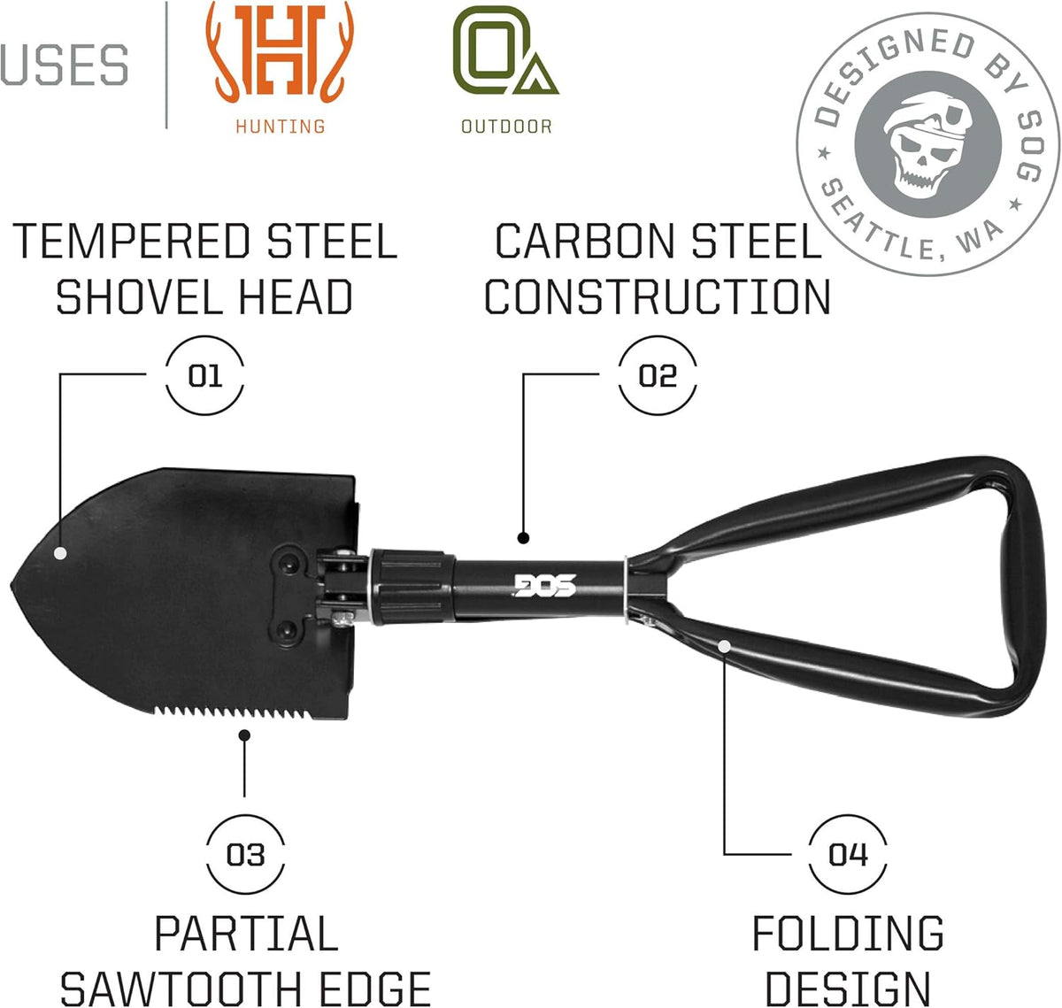 Black Folding Survival Shovel with Wood Saw Edge and Carry Case K8831