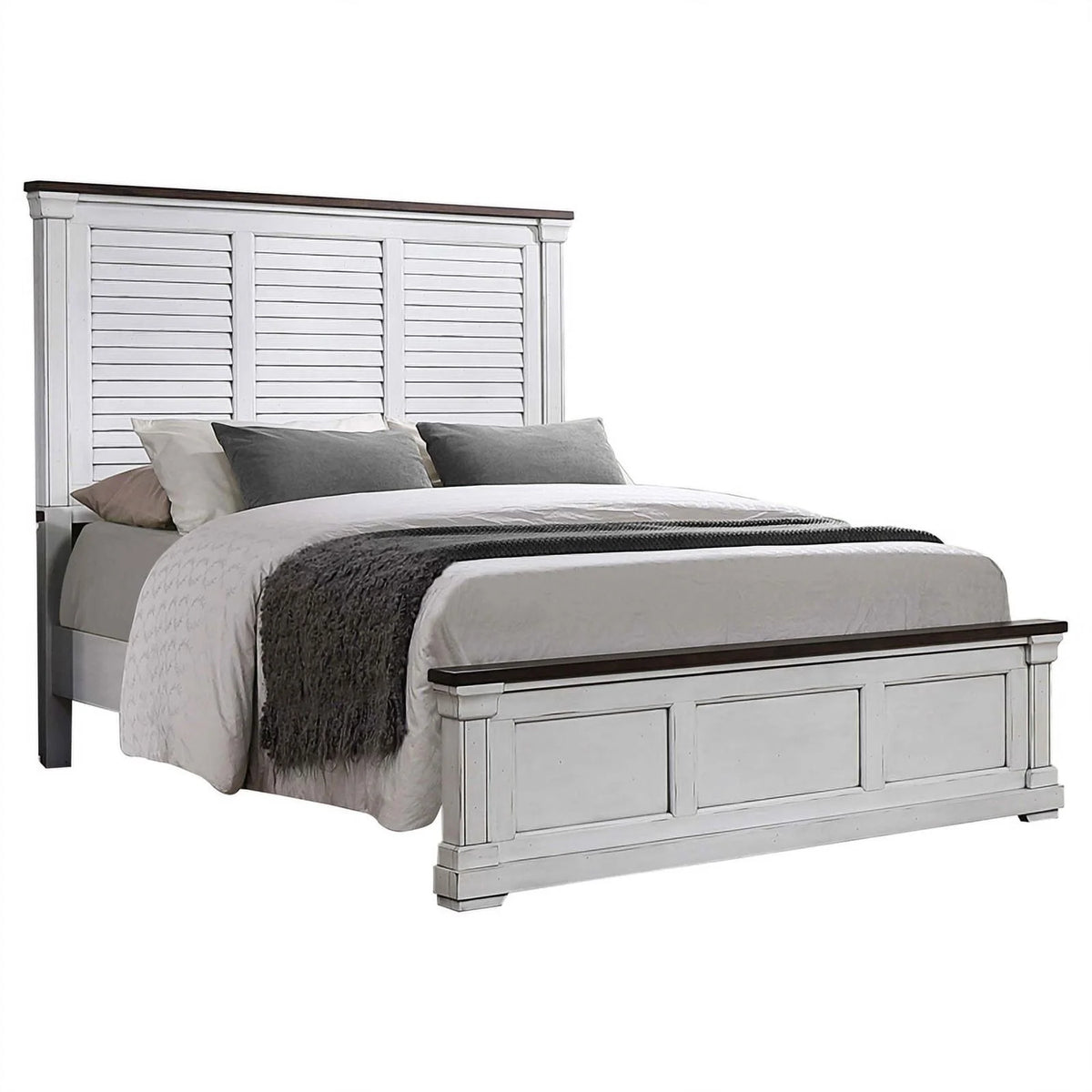 Wood Farmhouse Eastern King Panel Bed White Finish B975