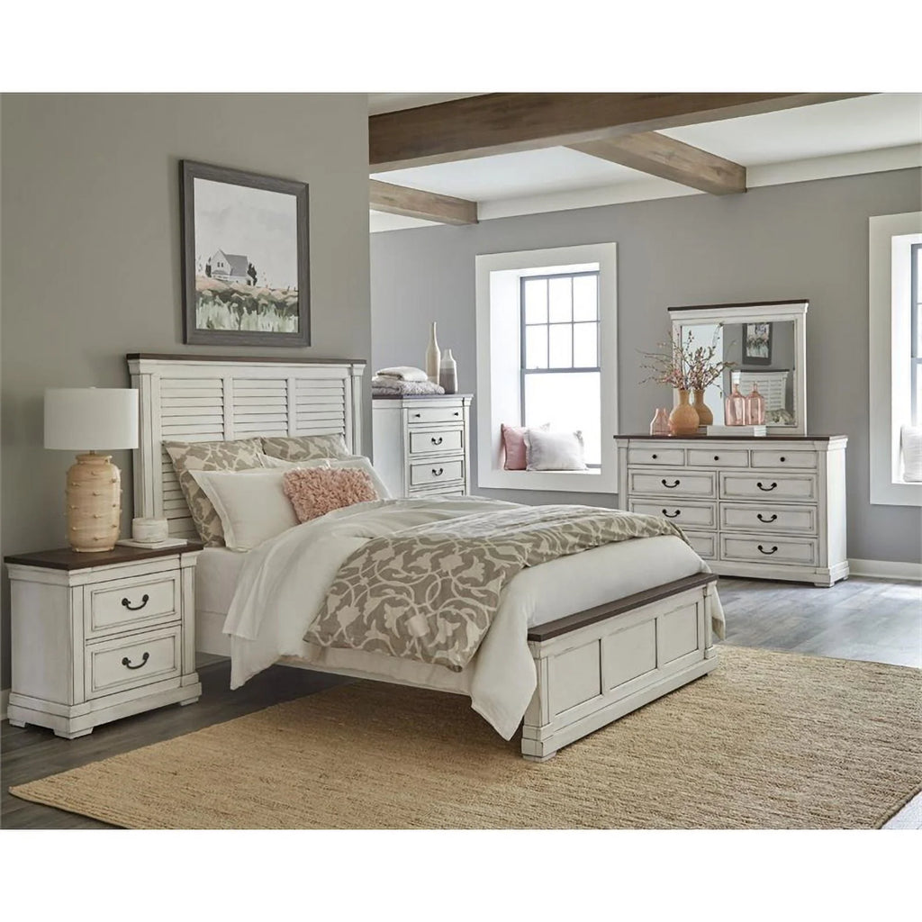Wood Farmhouse Eastern King Panel Bed White Finish B975