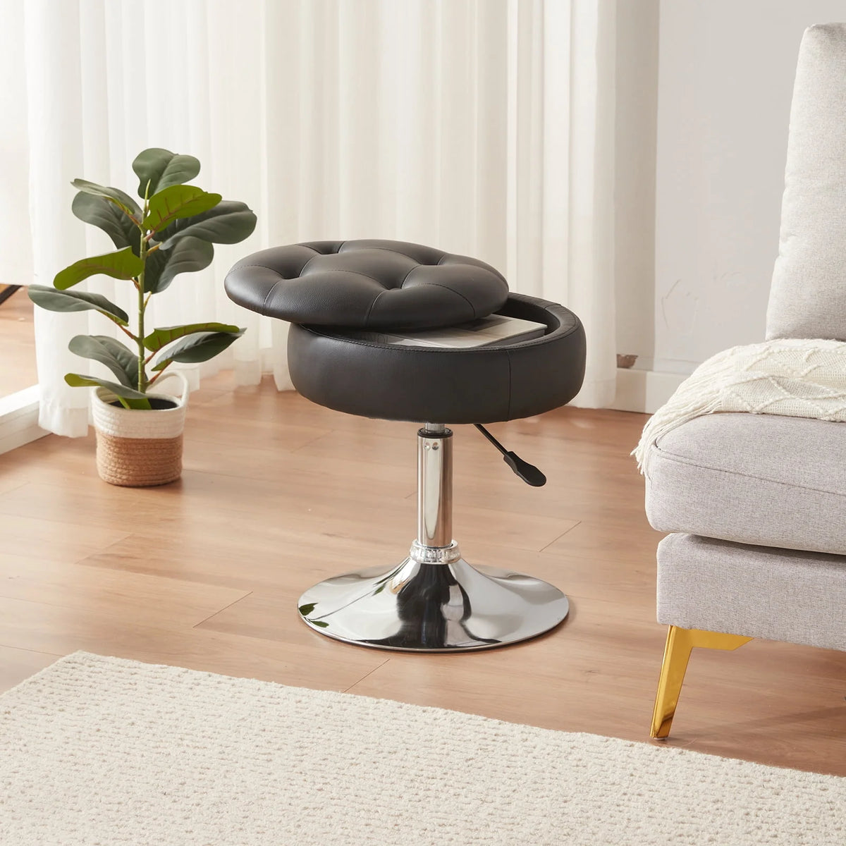 White Swivel PU Leather Vanity Stool V467