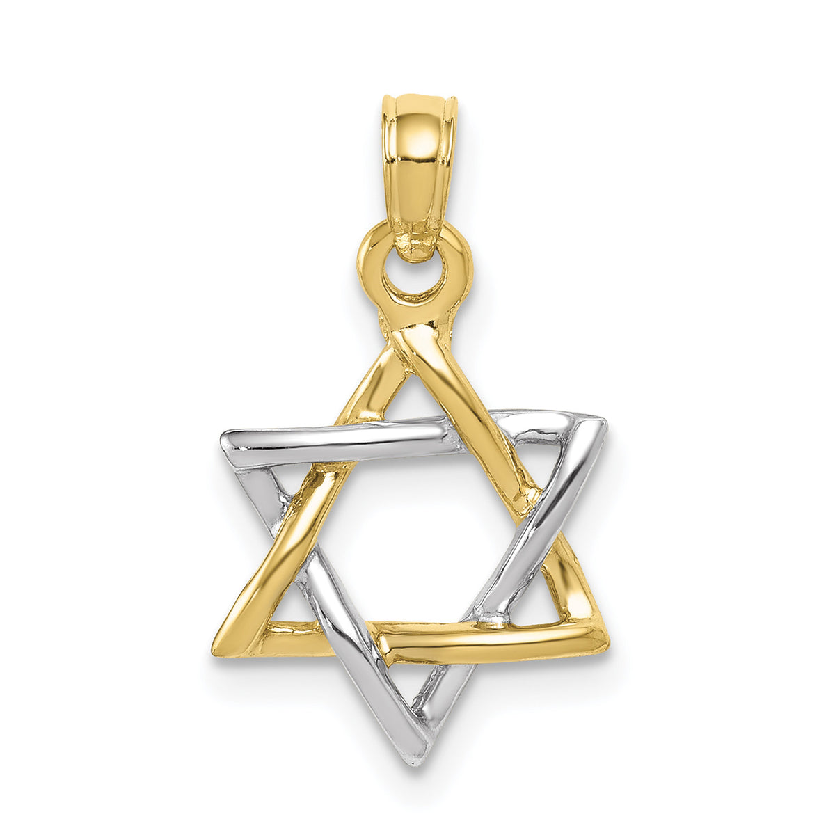 10K Two-Tone Gold Polished Star Of David Pendant With 10K Yellow Gold Lightweight Rope Chain 18" X809888
