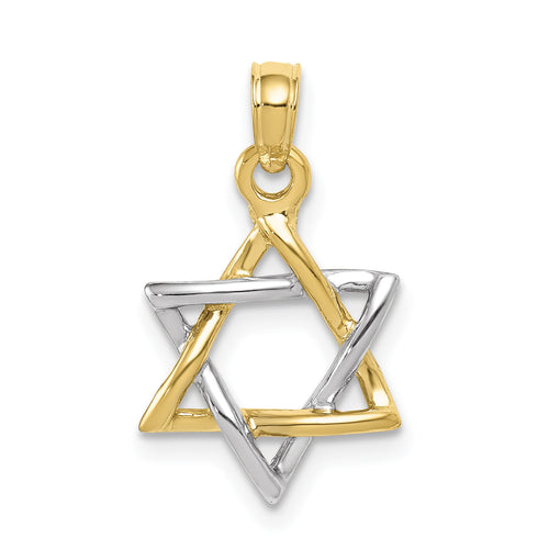 10K Two-Tone Gold Polished Star Of David Pendant With 10K Yellow Gold Lightweight Rope Chain 18" X809888