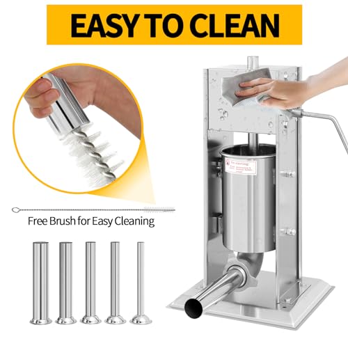 7L/14LB Stainless Steel Manual Sausage Stuffer with 5 Stuffing Tubes W377