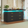 Black 6 Drawer Wood Dresser with 2 Pull-Out Trays E5216