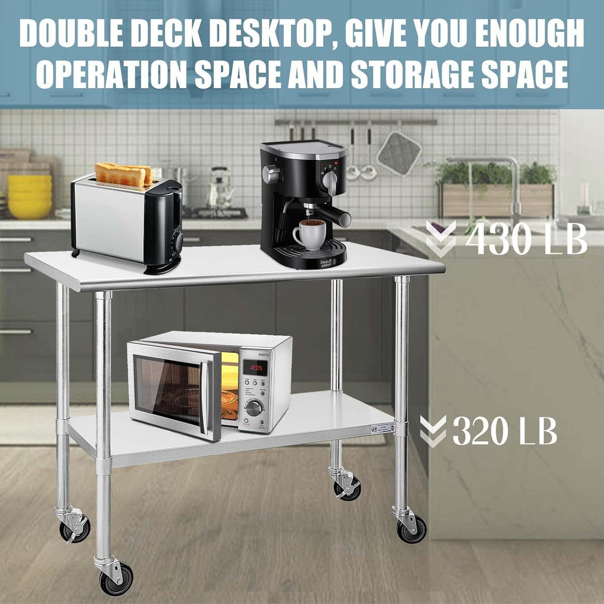 Stainless Steel Table 24 x 48 Inches with Caster Wheels and Undershelf E951