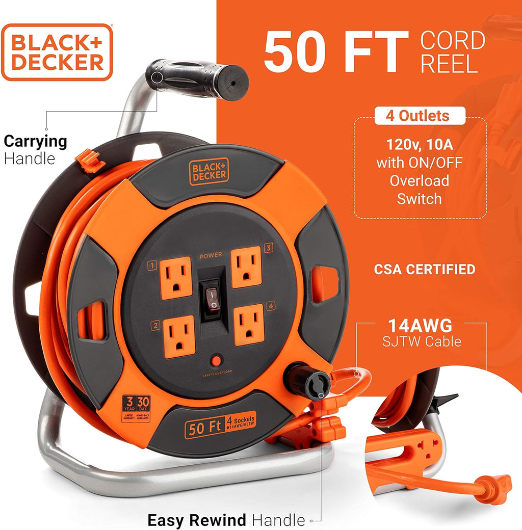75 ft 14AWG SJTW Retractable Extension Cord with 4 Outlets V515972