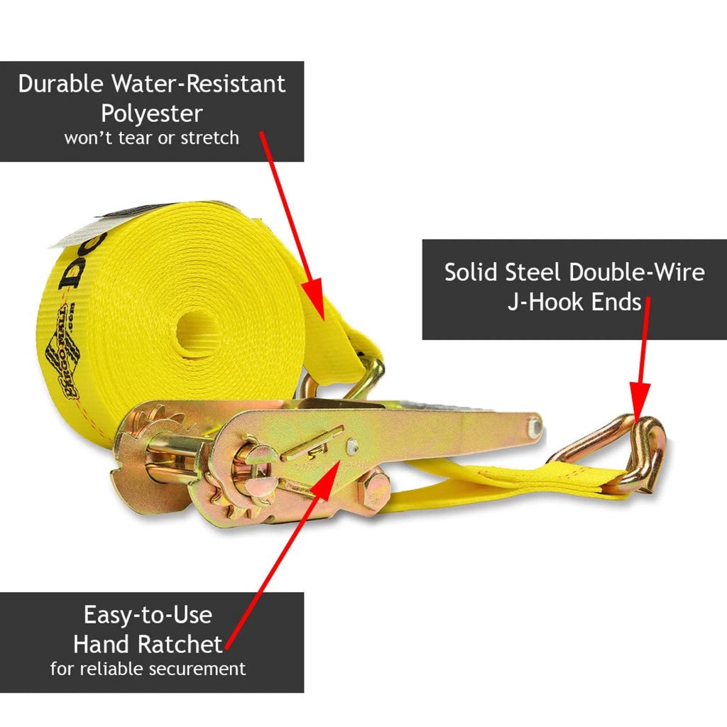 2 Heavy Duty Ratchet Straps with J Hooks, 2" x 27' Tie-Down Cargo Truck Straps E5743