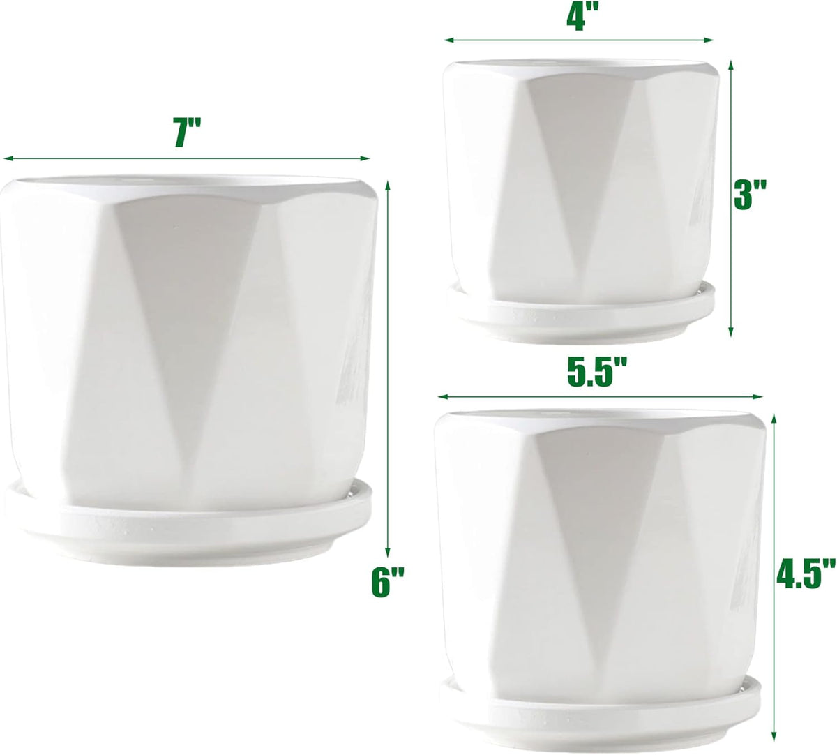 Set of 3 White Ceramic Plant Pots with Saucer Y481