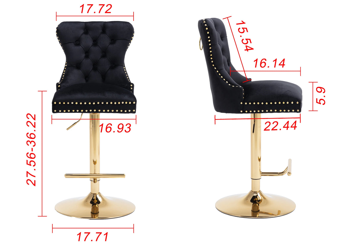 Black Velvet Swivel Bar Stools Set of 2 A291