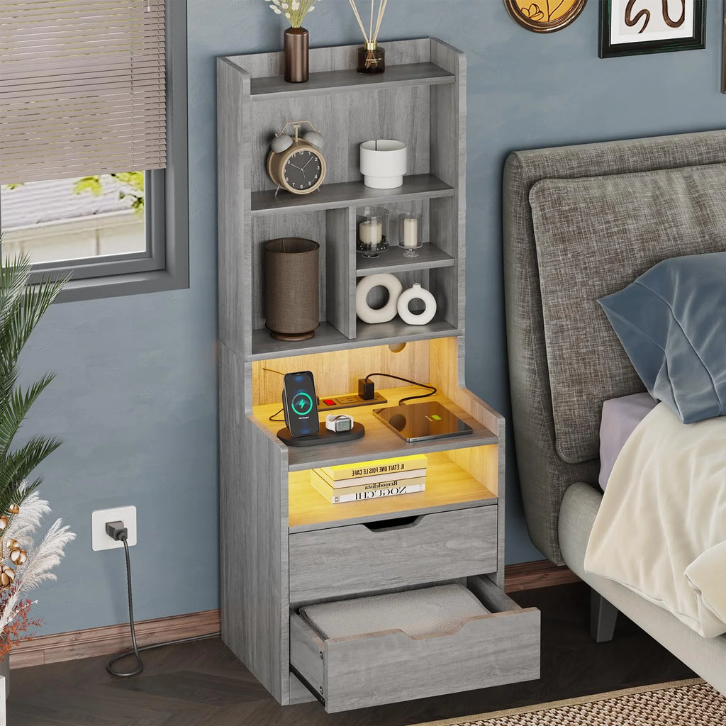 Set of 2 Gray Nightstand with Charging Station and 2 Drawers D861055