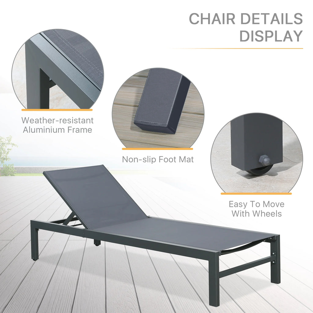 3 Pieces Outdoor Patio Aluminum Reclining Chaise Lounge Chairs Set with Side Table J945192