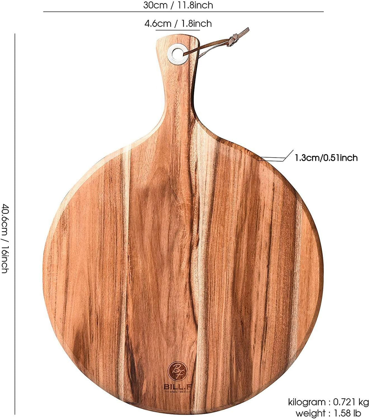 Acacia Wood Pizza Peel Cutting Board Cheese Paddle Board Bread and Crackers Platter with Handle 16 x 12 x 0.5 Inch Pack of 2 R388985
