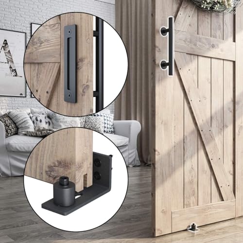 6.8FT Sliding Barn Door Hardware Kit with Track Kit, Pull Handle Set and Floor Guide O296