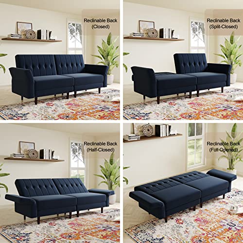 Navy Blue Velvet Memory Foam Futon Sofa A850